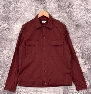 Reiss Shirt Large Mens Red Linen Cotton Long Sleeve Button Utility